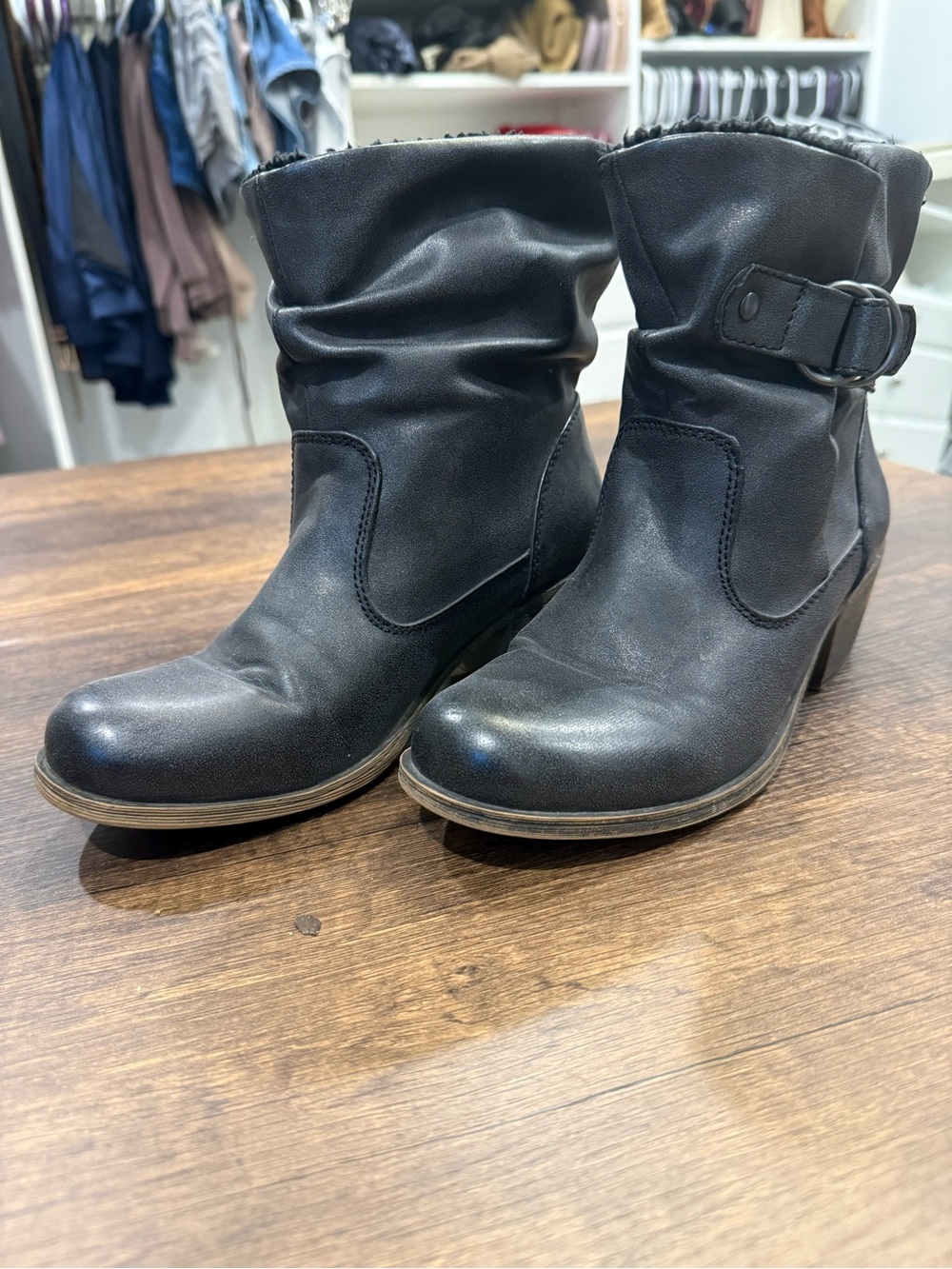 Roxy Black Slouchy Mid-Calf Buckle Boots